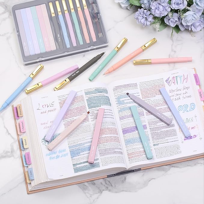 Mr. Pen- Aesthetic Highlighters and Pens with Case, 12 Pack, 6 Pen Refills, Cute Highlighters Assorted Colors, Colorful Ink Bible Pens No Bleed Through