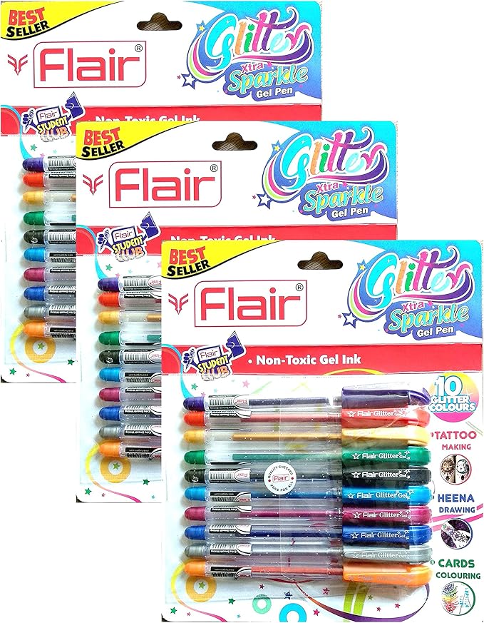 Xtra Sparkle Glitter Gel 10 Colours Xtra Sparkle Gel Pen by Flair 3 Pack