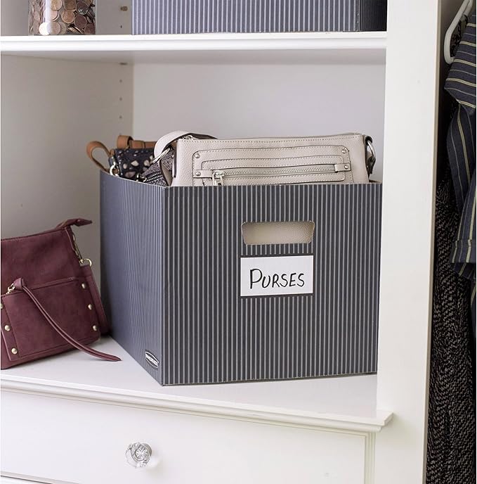 Bankers Box 4-Pack Pinstripe Design, Medium Duty File Storage Boxes with Lids, FastFold Assembly, Letter/Legal, STOR/FILE, (0029803)