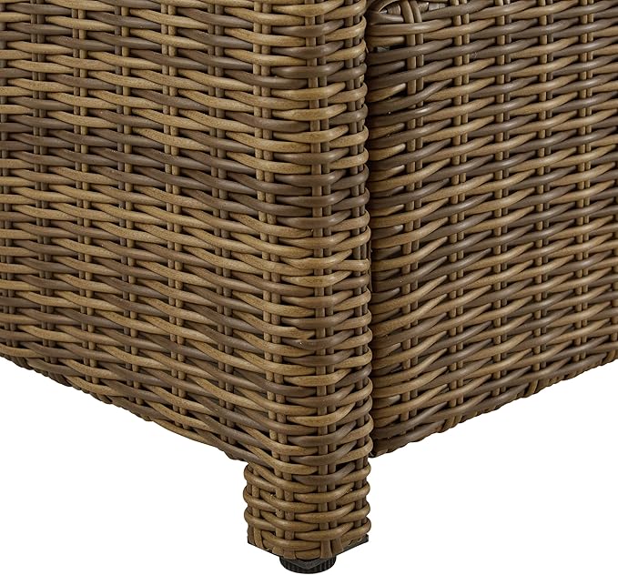 Crosley Furniture Bradenton Wicker Outdoor Ottoman Foot Rest for Patio, Deck, Porch, Brown with Sangria Cushions