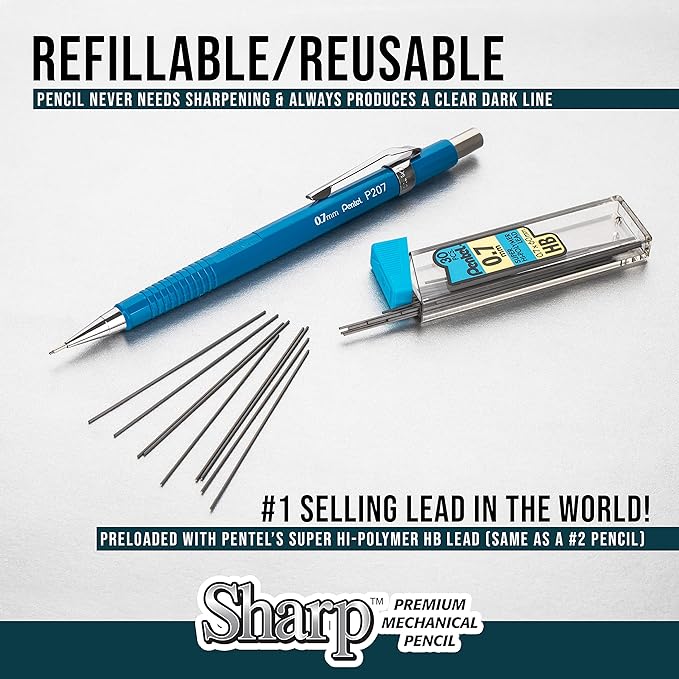 Pentel Sharp Metallic Mechanical Pencil, (0.5mm), Fine Line, Assorted Colored Barrels, Pack of 4 (P205MPF4M)