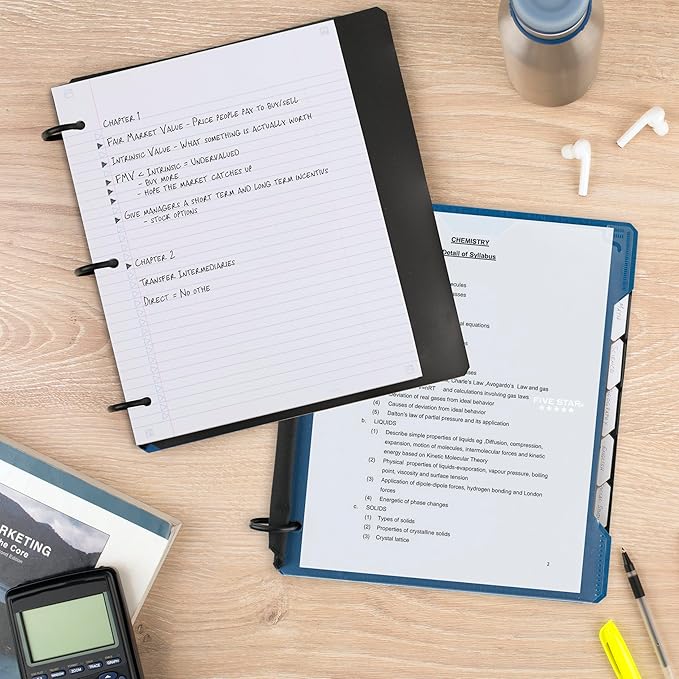 Five Star Flex Refillable Notebook + Study App, College Ruled Paper and 1 Inch TechLock Ring Binder with Customizable Cover, Pockets, Tabs and Dividers, 200 Sheet Capacity, Pacific Blue (29326AD2)