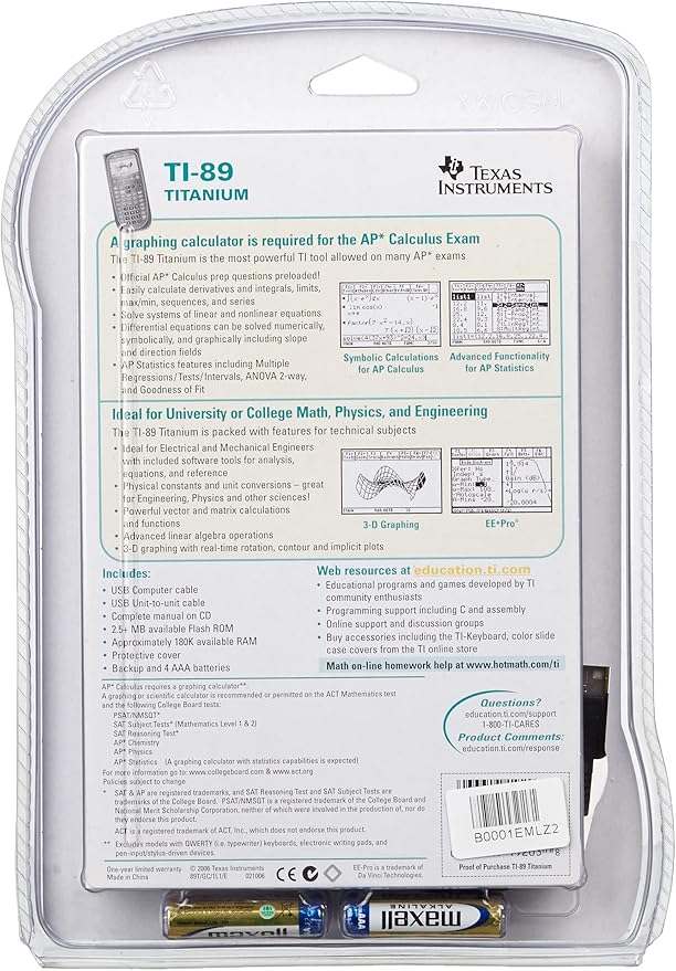Texas Instruments TI-89 Titanium Graphing Calculator (packaging may differ) (Renewed)