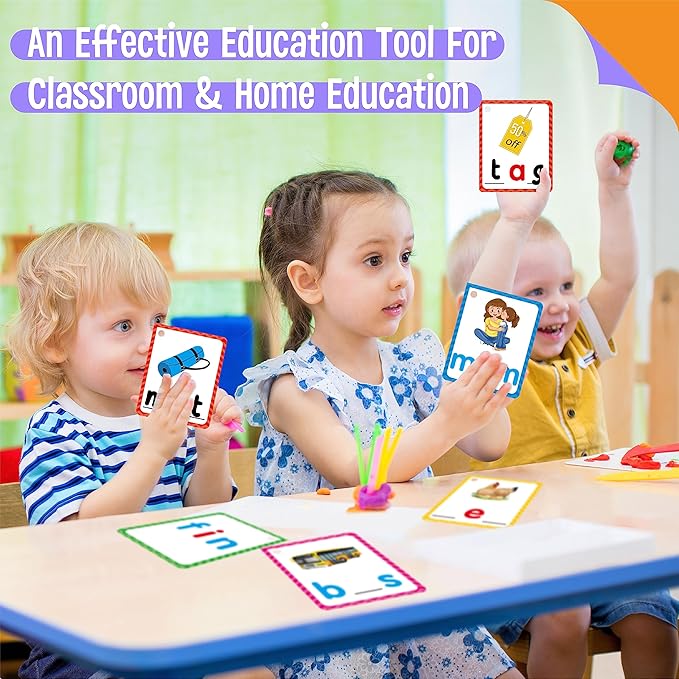 CVC Word Writing Cards, 120 Double Sided Handwriting Cards Short Vowel Spelling Flashcards CVC Sight Words Early Educational Tool for Kids 3 4 5 Years Old (Plus 2 Markers & 3 Reclosable Plastic Rings)