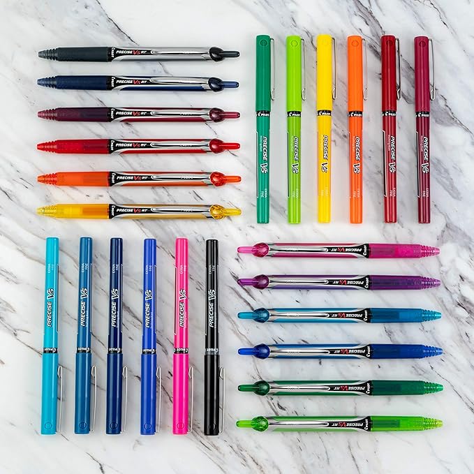 Pilot Precise V5 RT Refillable & Retractable Rolling Ball Pens, Extra Fine Point Pens, 0.5 mm, Vibrant Bulk, Pack of 48 - Ideal for School, Journaling & Office Writing
