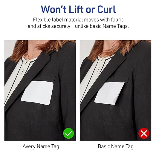 Avery Printable Christmas Adhesive Name Badges, Rectangle, 2-1/3" x 3-3/8", Pre-Printed Holly Jolly Metallic Sparkles Design, Matte White, Laser & Inkjet Compatible, 80 Total