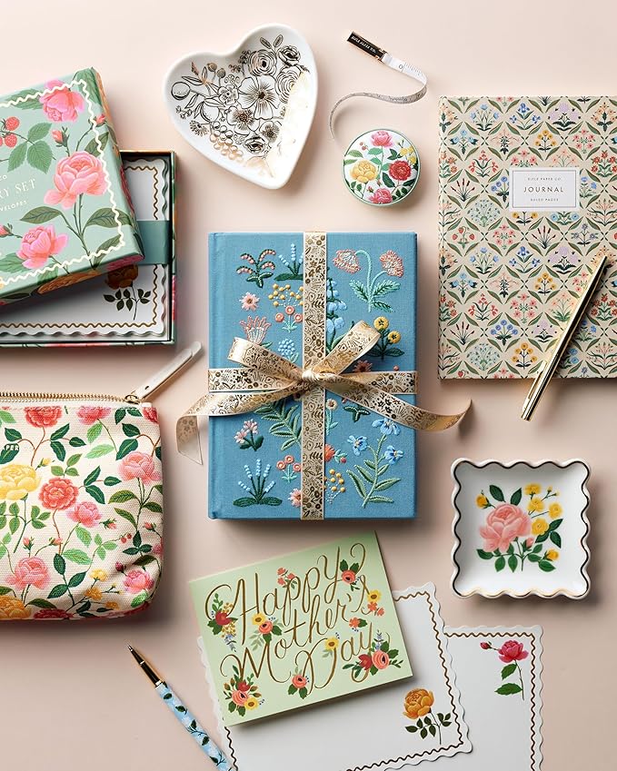 RIFLE PAPER CO. Menagerie Garden Embroidered Journal | 400 Ruled Pages, Cloth Cover with Floral Embroidery & Grosgrain Ribbon Bookmark, Lay-Flat Binding, 8" L x 5.75" W