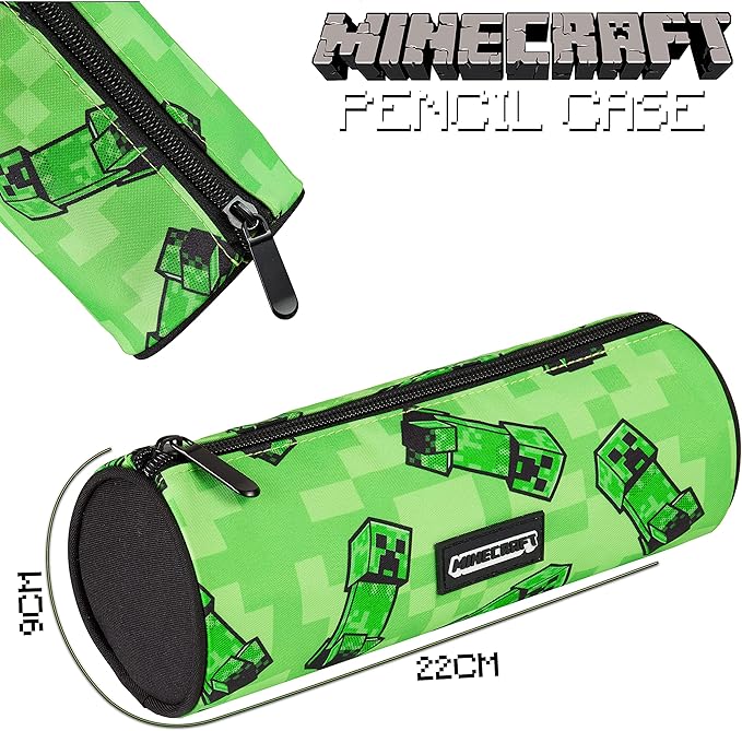 Minecraft Boy's Gamer School Pencil Case – Round Pencil Case 22 cm Video Games Design
