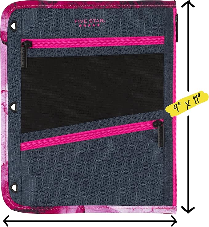 Five Star Pencil Pouch, Pen Case, 3-Pocket Zipper Pouch, Fits 3-Ring Binder, Storage Organizer for Classroom Supplies Earbuds Chargers Cables Makeup, Navy/Pink (506420B-ECM)