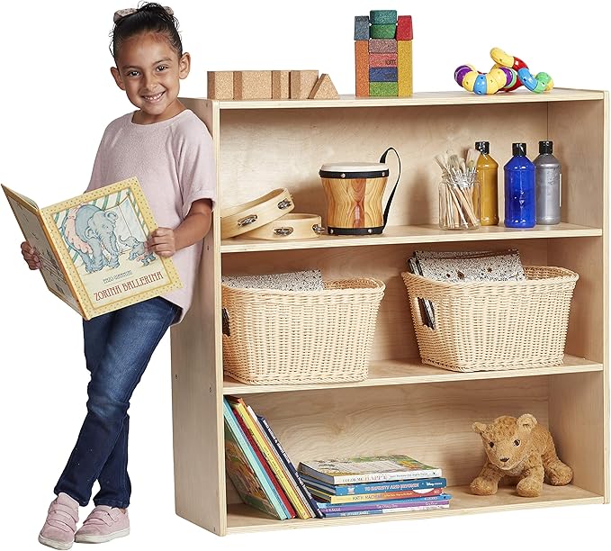 ECR4Kids Streamline 3-Shelf Storage Cabinet, 36in, Kid's Bookshelf, Natural