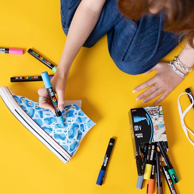 Posca Drawing and Sketching Kit - Primary Color Posca Marker Set of 5 with 5M Medium Tips + 3 Count Uni Pin 0.5mm Fineliners + 3 Count Uni Chroma Mechanical Pencils