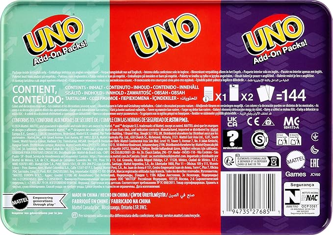 Mattel Games UNO Card Game with 2 Add On Packs & Collectible Tin for Kids, Adults & Family Game Night. 2 to 10 Players (Amazon Exclusive)