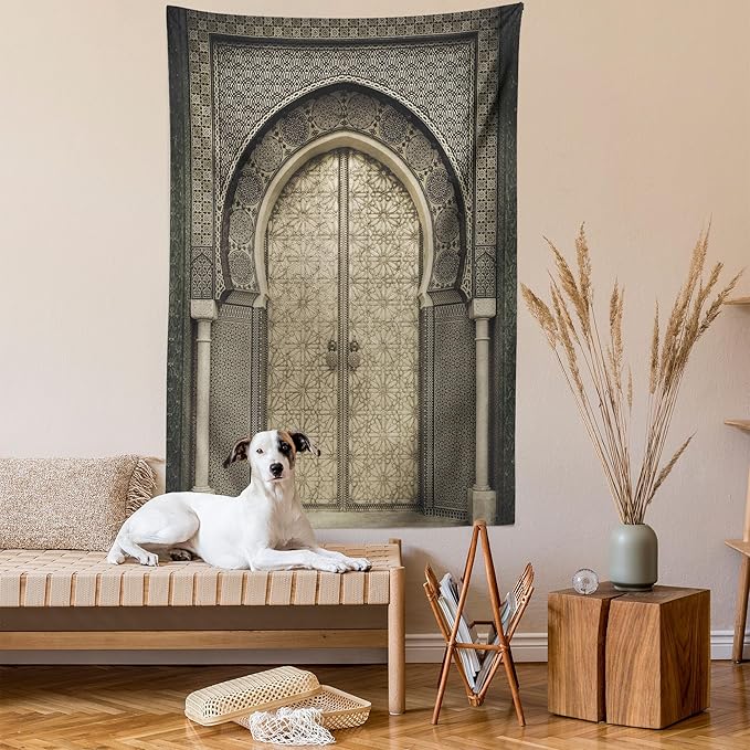 Ambesonne Moroccan Tapestry, Aged Door Geometric Pattern Doorway Design Entrance Architectural Oriental Style, Wall Hanging for Bedroom Living Room Dorm Decor, 60" X 80", Sepia Black