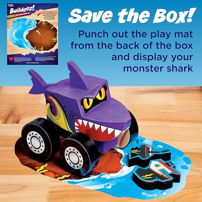 Creativity for Kids Buildeez! Easy Wooden Model Set: Monster Shark Truck, Chomper - Arts and Crafts for Kids, STEM Kids Building Kit, Monster Truck Toys for Boys (Ages 5+)