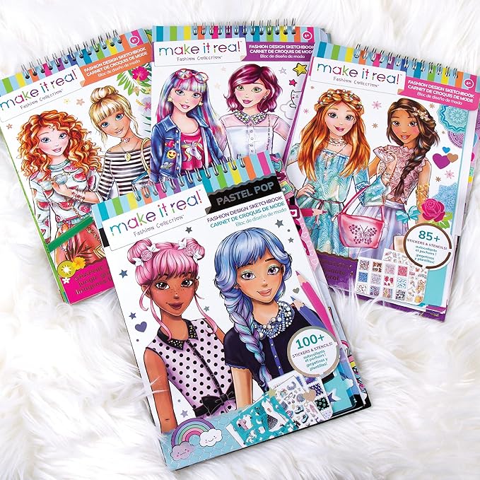 Make It Real Fashion Design Sketchbook for Girls - Digital Dream Kit with 110 Stickers, Stencils, Design Guide - Emoji & Food Inspired Fashion, Creative Gift Kids Ages 6+, Develops Real-World Skills