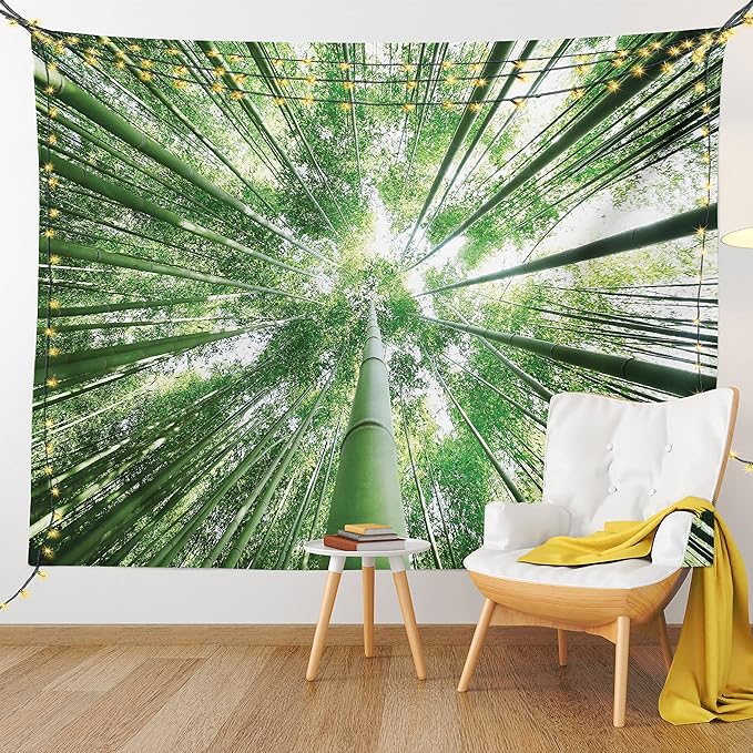 Ambesonne Forest Tapestry King Size, Tropical Rain Forest Tall Trees in Exotic Style Nature Theme Image Sky from Woodland, Wall Hanging Bedspread Bed Cover Wall Decor, 30" X 45", Green