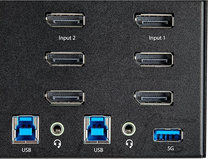 StarTech.com 2 Port Triple Monitor DisplayPort KVM Switch - 4K 60Hz UHD HDR - Desktop DP 1.2 KVM with 2 Port USB 3.0 Hub (5Gbps) & 4X USB 2.0 HID Ports, Audio - Hotkey Switching - TAA (SV231TDPU34K)