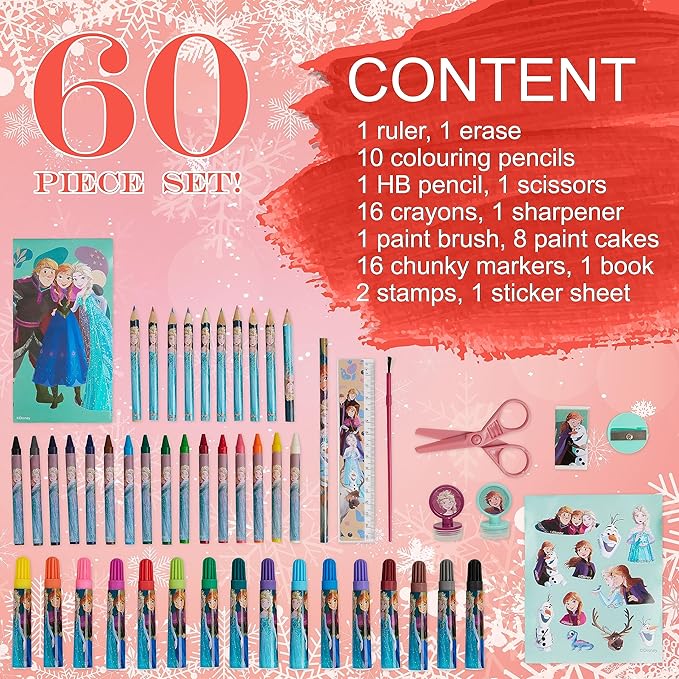 Disney Colored Pencils Art Supplies Drawing Kit School Supplies Painting Girls Drawing Pencils Art Kit Travel Case with Crayons Arts and Crafts for Kids 4-12 (Blue/Multi)