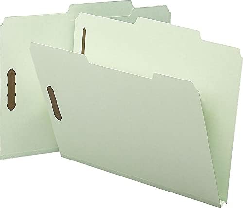 Smead Pressboard Fastener File Folder with SafeSHIELD Fasteners, 2 Fasteners, 2/5-Cut Tab Right of Center Position, Guide Height, 1" Expansion, Letter Size, Gray/Green, 25 per Box (14980)