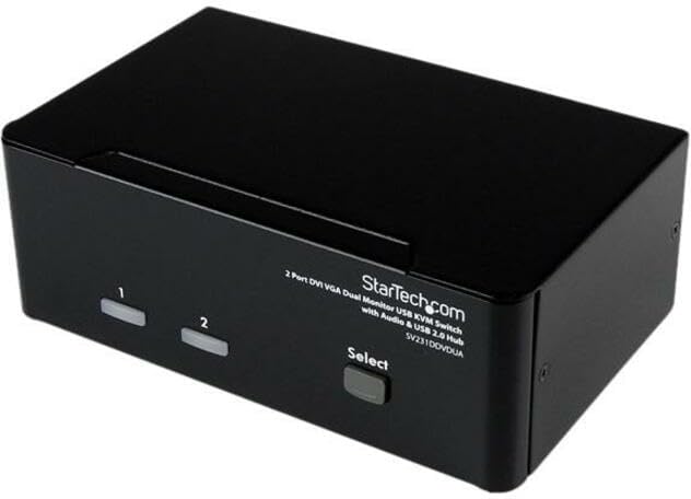 StarTech.com 2 Port KVM Switch - DVI and VGA w/ Audio and USB 2.0 Hub – Dual Monitor / Display / Screen KVM Switch - DVI VGA , TAA (SV231DDVDUA)