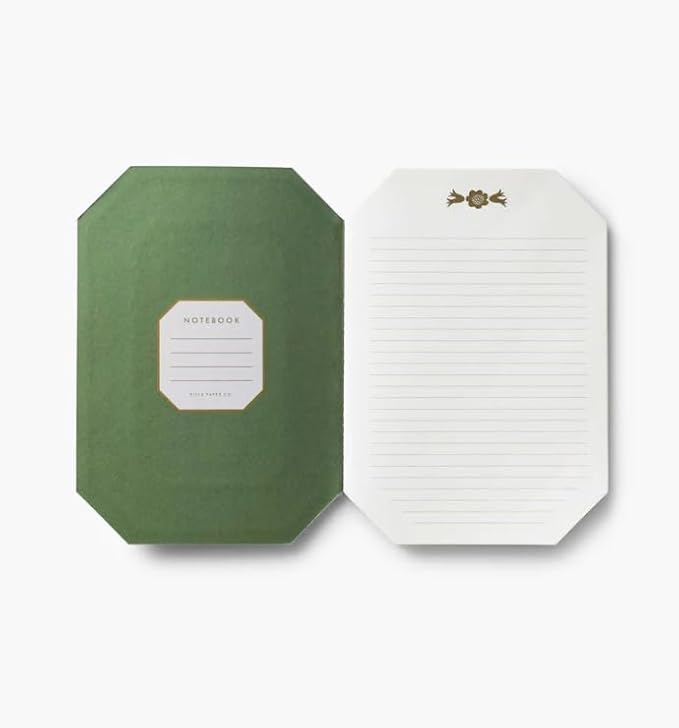 RIFLE PAPER CO. Gemma Stitched Notebook Set, 8.5" L x 6" W, Set Of 3, 64 Ruled Pages With Gold Ink, Full-Color Die-Cut Canvas Cover With White Text Paper Interior