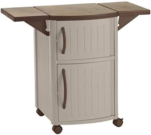 Suncast 2 Pack Outdoor Patio Grill Prep Station Cart with 2 Storage Cabinets, Light Taupe/Mocha