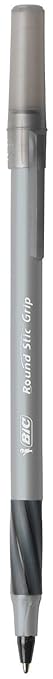 BIC Round Stic Grip Xtra Comfort Ball Pen Fine Point .8mm Black 3DOZEN GSFG11-BE