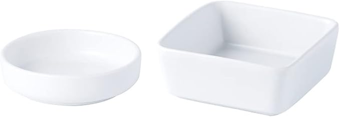 NatSumeBasics 2pcs Ceramic Paper Clip Holder Set Round and Square Paper Clips Dispenser Kit Cute White Bowl and Plate for Desk Organizer Accessories and Home School Office Supplies (White)