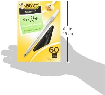 BIC Round Stic Xtra Life Ballpoint Pen, Medium Point (1.0mm), Black, 60-Count