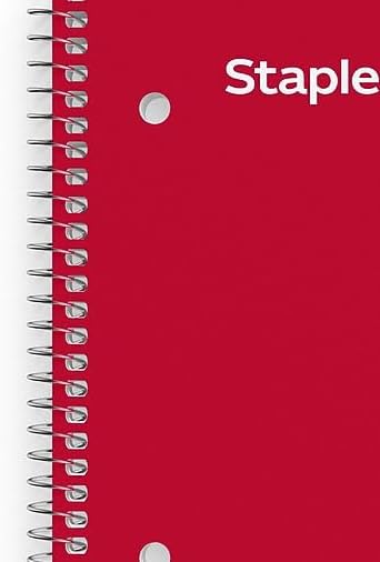 STAPLES Accel 1‑Subject Notebook, 8.5” x 11”, College Ruled, 100 Sheets, Red