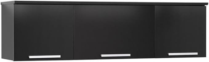 Prepac Coal Harbor Floating Cabinet, Wall Mounted Hutch with 3 Doors, Self Closing Hinges for Office, Living Room, and Bedroom Ideal for Storage and Organization, 12.5"D x 47.25"W x 13"H, Black