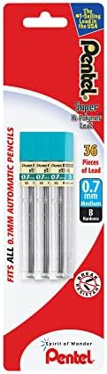 Pentel Super Hi-Polymer Lead Refill (0.7mm), B, 36 Pieces of Lead (L50BP3B-K6)