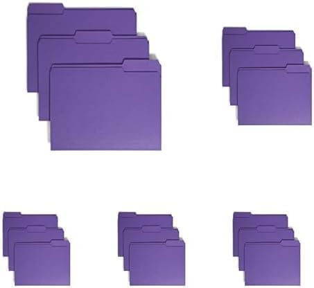 Smead Standard File Folders, Purple, 1/3-Cut Tabs, Letter Size (13043), 100 Count (Pack of 5)