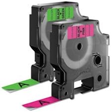 D1 High-Performance Polyester Perm Label Tape, 1/2" X 10 Ft, Black On Neon, 2/pk