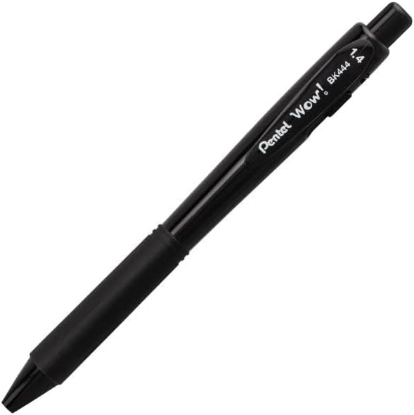 Pentel Wow! Retractable Super Smooth Ballpoint Pen, (1.4mm) Bold Line, Triangular Barrel, Black Ink, 12 Pack