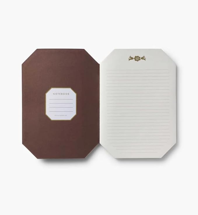 RIFLE PAPER CO. Gemma Stitched Notebook Set, 8.5" L x 6" W, Set Of 3, 64 Ruled Pages With Gold Ink, Full-Color Die-Cut Canvas Cover With White Text Paper Interior