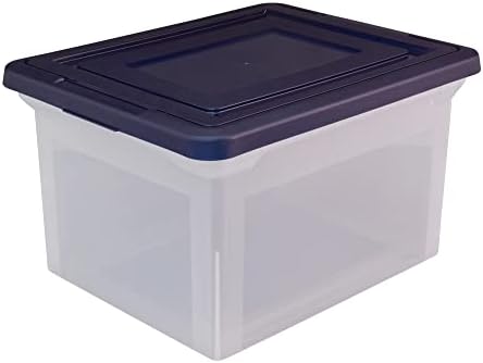 Office Depot Stackable File Tote Box, Letter/Legal Size, 10 13/16in.H x 14 1/8in.W x 18in.D, Blue/Clear, 170007