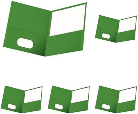 Oxford Two Pocket Folders, Textured Paper, Green, for School, Home, and Office, Letter Size, 25 Per Box (57503EE) (Pack of 5)