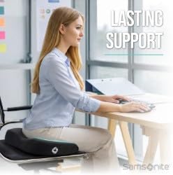 Samsonite Memory Foam Seat Cushion – Ergonomic Cushion for Office Chair, Tailbone Pressure Pad, Coccyx Support for Sciatica, Supportive Seat for Car, Desk, and Gaming Chairs, Black