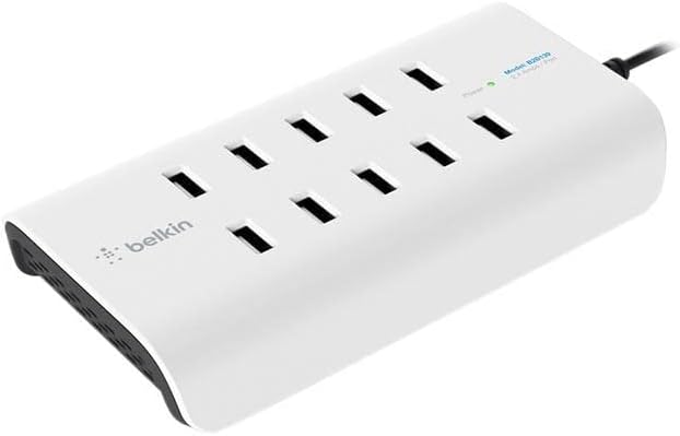 Belkin Rockstar 10 Port Usb Charging Station Power Strip - Experience Fast Charging With Power Supply Of 2.4amp/Port - Space Saver Usb Multiport Charger Designed For Desktop & Bedroom Organization