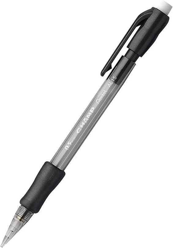 Pentel Champ Mechanical Pencil, (0.5mm) Lead Size, Black Barrel, Box of 12 (AL15A)