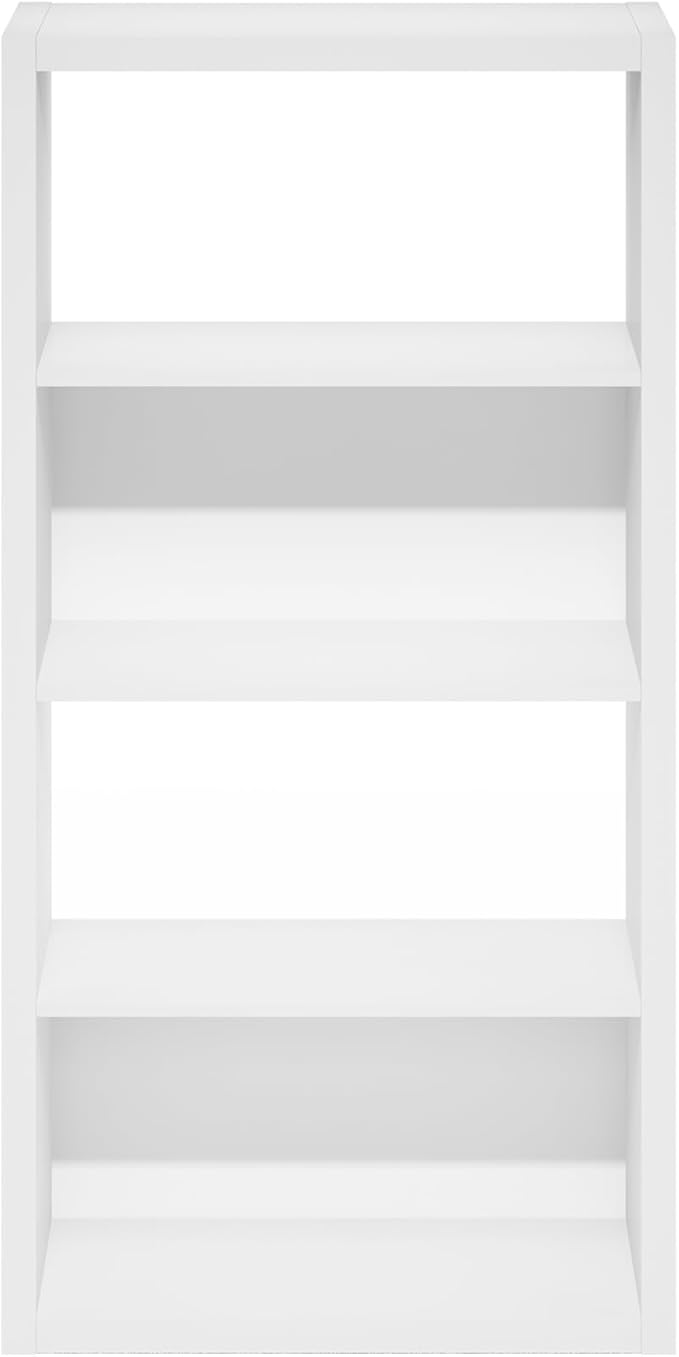 Furinno Viola Book Shelf, 4-Tier Bookshelf, Extra Thick Frame Bookcase with Open Shelf, Open Back Design, 11.3" x 23.2" x 45.4", for Living Room, Bedroom, Home Office, White