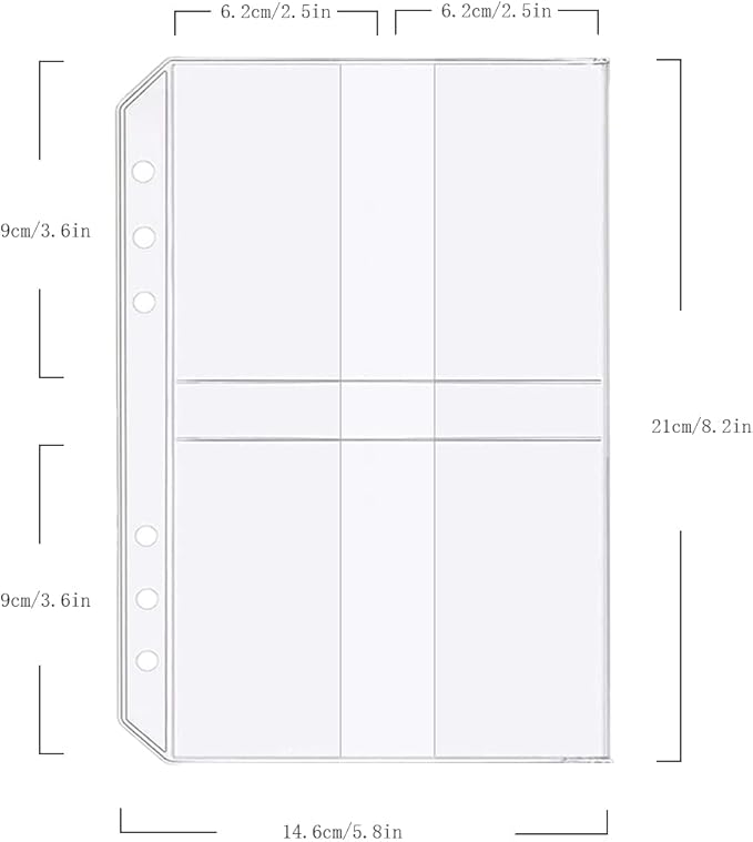 Zelten 6 Pack A5 6 Holes Binder Name Card Holder Plastic Business Card Organizer Binder Coupon Holder Waterproof 6 Holes Card Holder for Personal Organiser