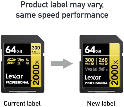 Lexar 64GB Professional 2000x SD Card, UHS-II, C10, U3, V90, Full HD, 8K, Up To 300MB/s Read SDXC Memory Card, for DSLR, Cinema-Quality Video Cameras (LSD2000064G-BNNNU)