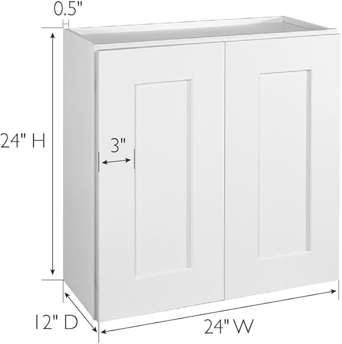 Design House Brookings Shaker Fully Assembled Wall Kitchen Cabinet W2424, 24 W x 12 D x 24 H, Painted White, Solid Wood, Design House, 613372