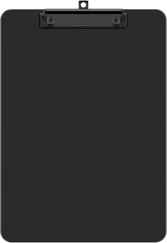 Plastic Clipboard, 12.5 x 9'' Letter Size for Classroom, Students, Teacher, Nurse, A4 Black 8.5 x 11'' Clip Board with Low Profile Black Clip, Office & School Supplies