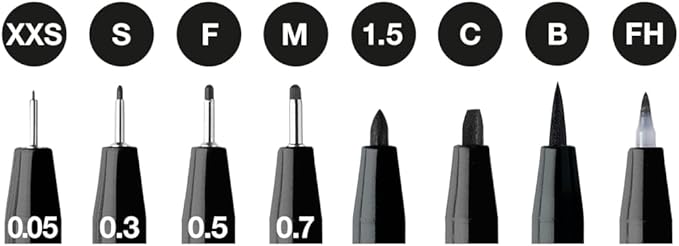 Faber-Castell PITT Artist Pen India Ink Pen - wallet of 8 - colour 199 black - XXS, S, F, M, B, C, 1.5, Fude Hard, (167158)