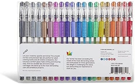 KINGART Metallic Rollerball Gel Pens, Set of 20 Shiny Colors with Soft-Grip Comfort, XL Ink Cartridge - Ink, Great for All Ages, Writing, Coloring, Doodling, Scrapbooking, Journaling & More