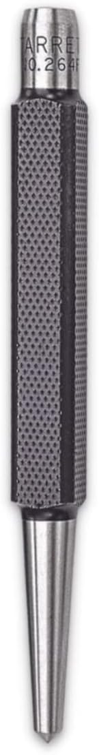 Starrett Steel Center Punch with Square Shank and Knurled Finger Grip - Hardened and Tempered, 4-1/2" Length, 3/16" Diameter Tapered, 7/16" Square Thickness - 264F