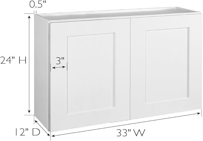 Design House Brookings Shaker Fully Assembled Wall Kitchen Cabinet W3324, 33 W x 12 D x 24 H, Painted White, Solid Wood, Design House, 613406